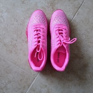 Pink jeweled rhinestoned chunky gel sneaker.